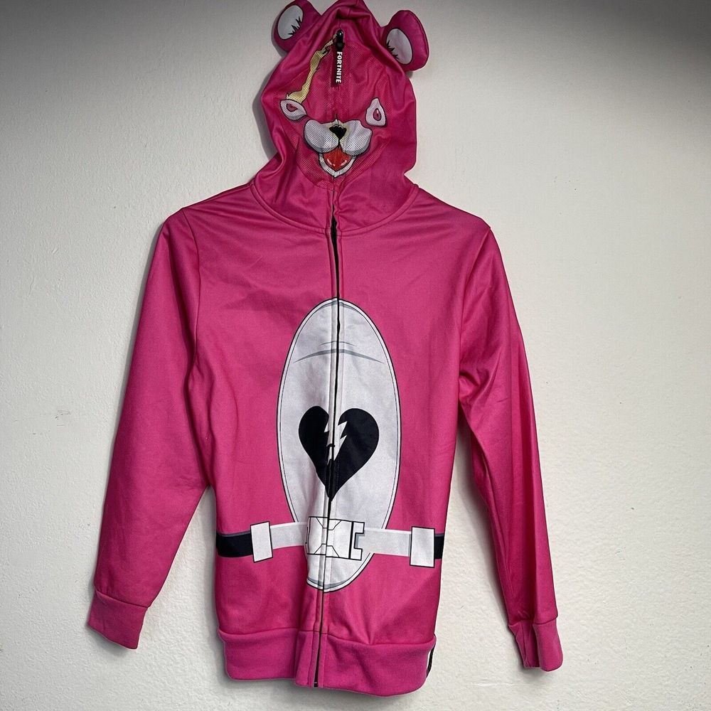 Fortnite Cuddle Team Leader Cosplay Zippered Hoodie Costume Kids Pink Sz L